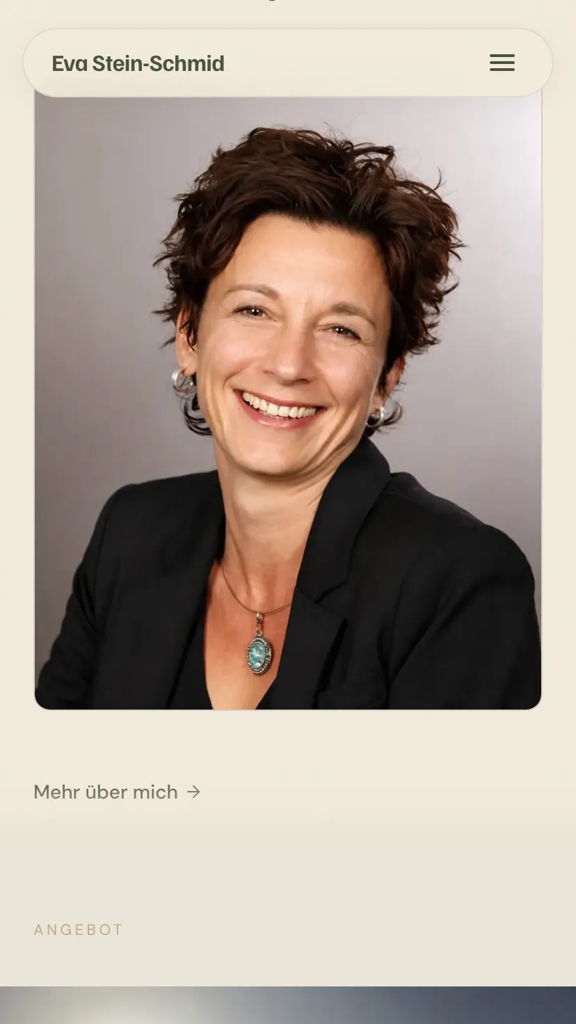 Mobile Ansicht der Website von Eva Stein-Schmid, Ausschnitt 2