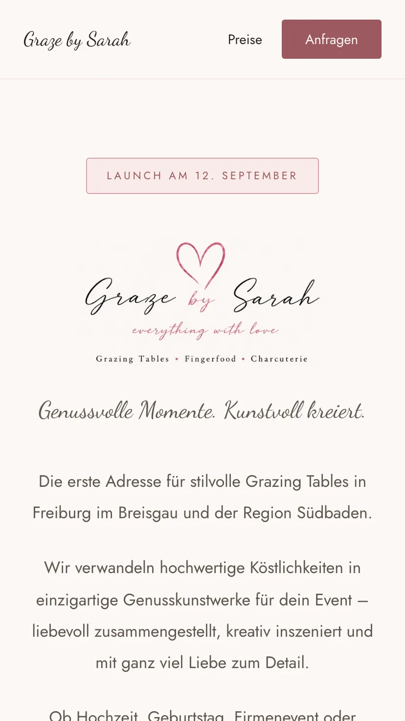 Mobile Ansicht der Website von Graze by Sarah