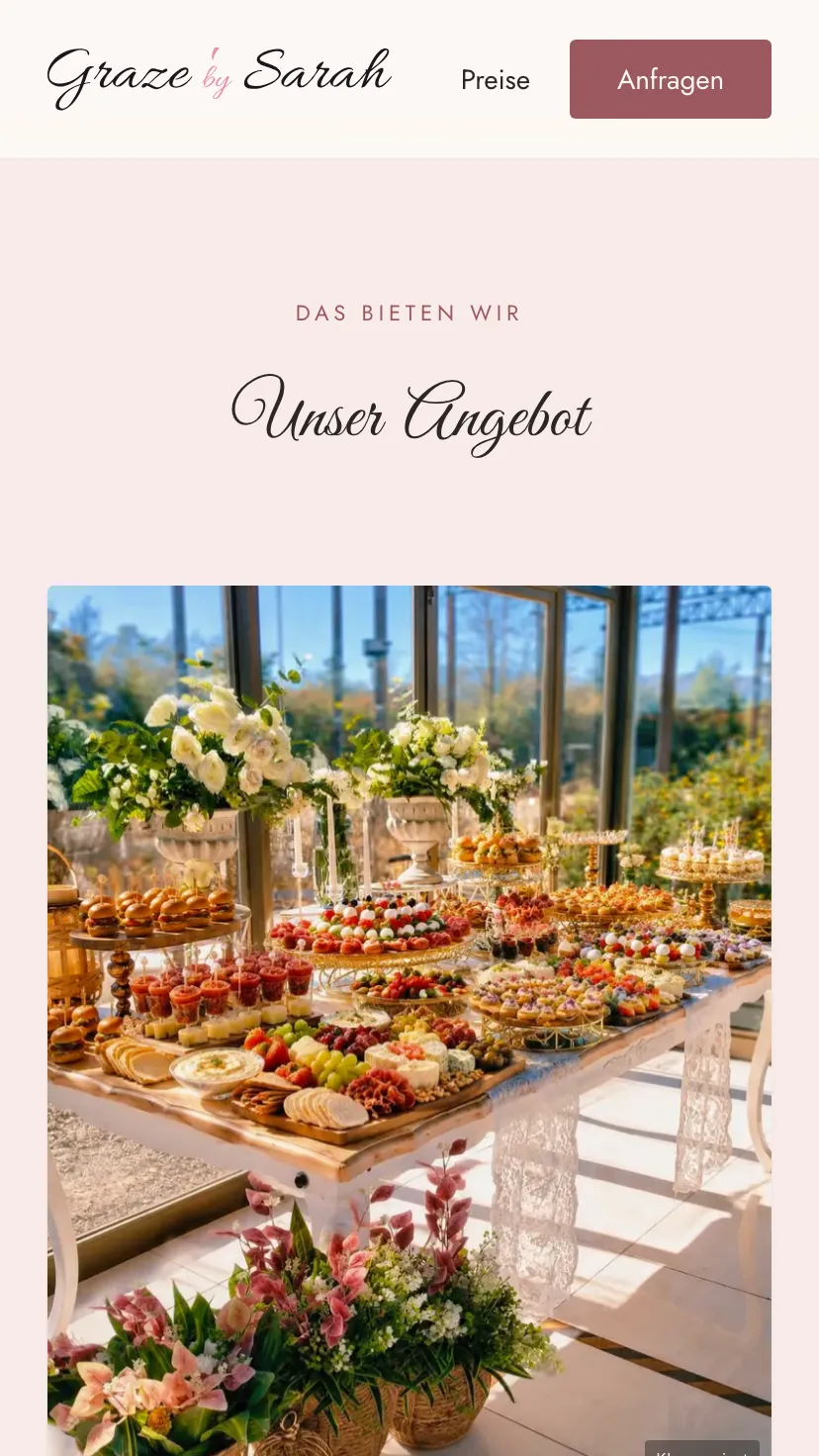 Mobile Ansicht der Website von Graze by Sarah, Ausschnitt 2