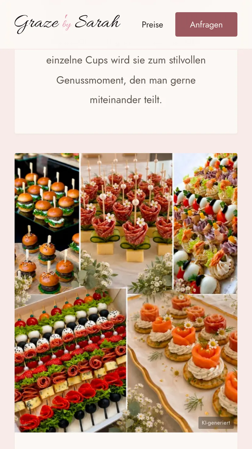 Mobile Ansicht der Website von Graze by Sarah, Ausschnitt 3