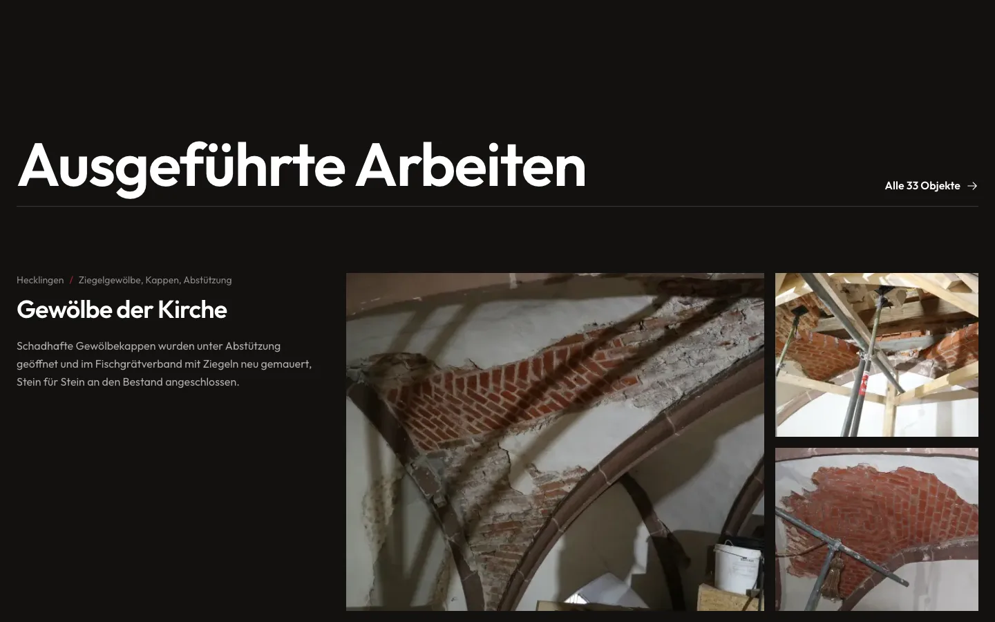 Ausgeführte Arbeiten von Hättich Bau mit Fotos eines restaurierten Kirchengewölbes