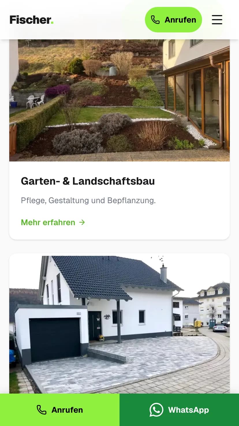 Mobile Ansicht der Website von Hausmeister Service Fischer, Ausschnitt 2