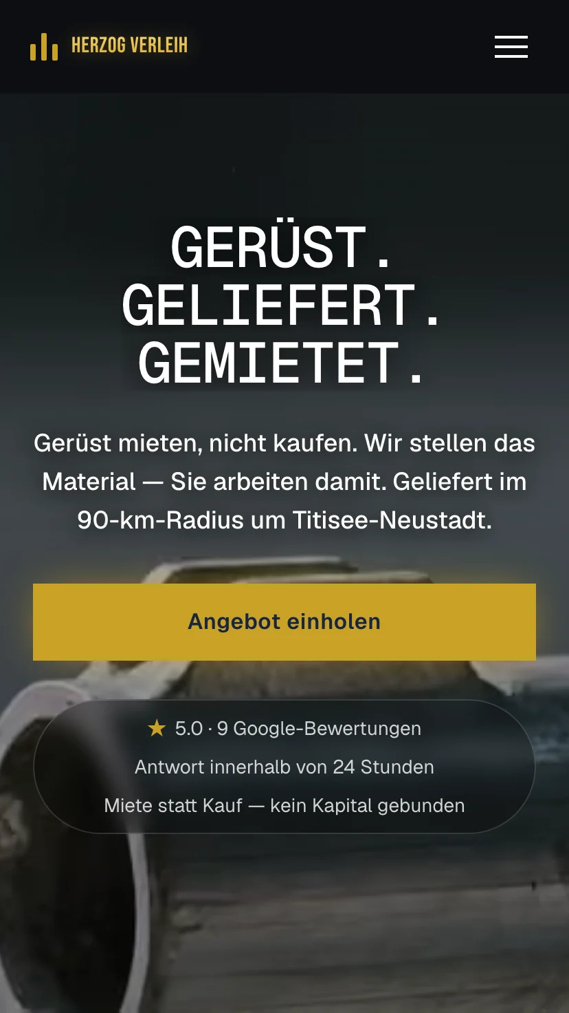 Mobile Ansicht der Website von Herzog Verleih