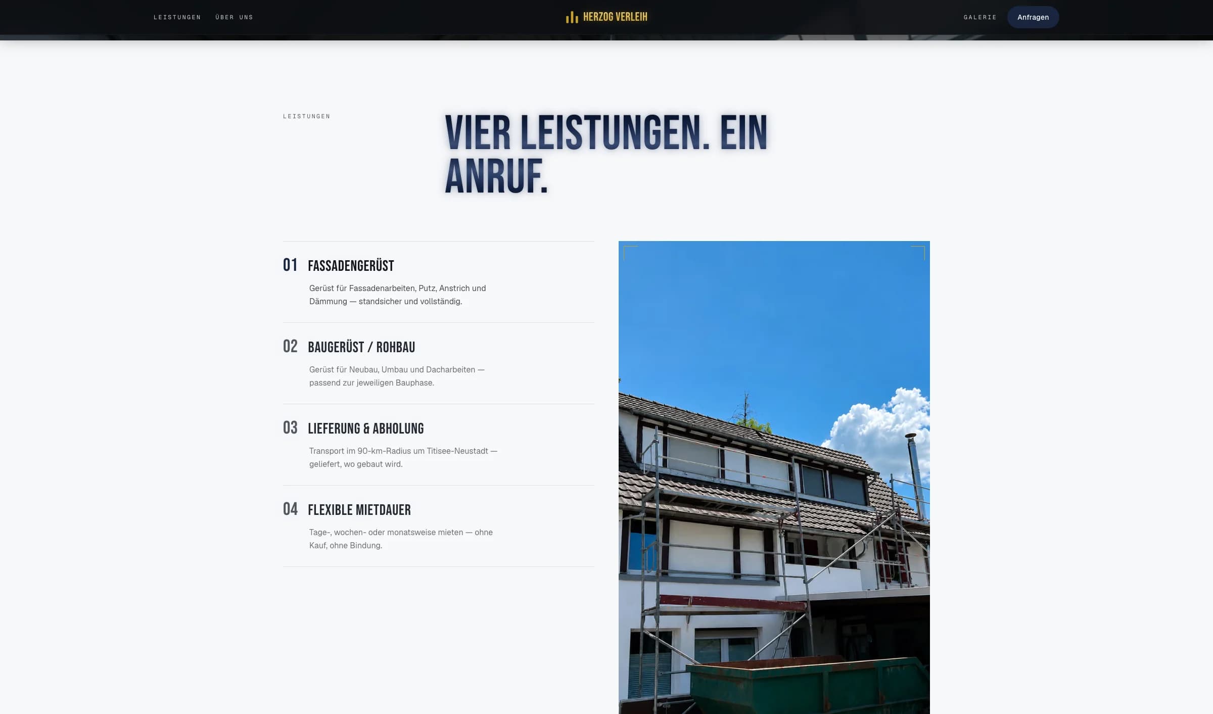 Leistungsübersicht von Herzog Verleih mit Objektfoto