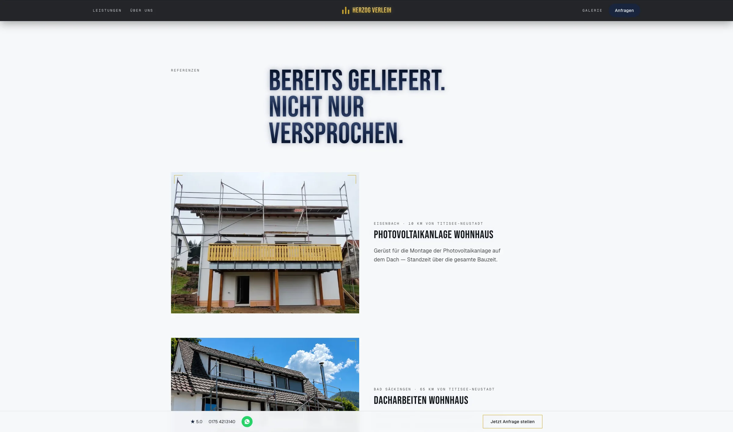 Referenzen-Sektion mit umgesetzten Gerüst-Projekten