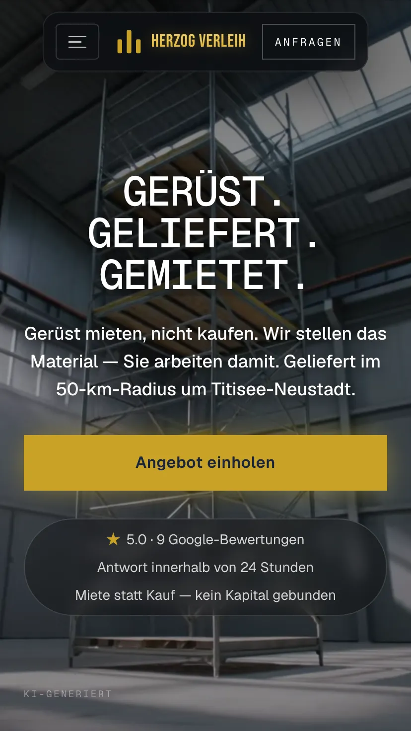 Mobile Ansicht der Website von Herzog Verleih, Ausschnitt 1