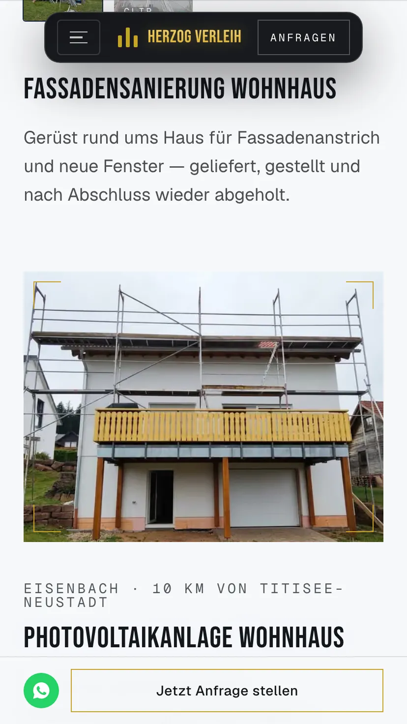 Mobile Ansicht der Website von Herzog Verleih, Ausschnitt 3