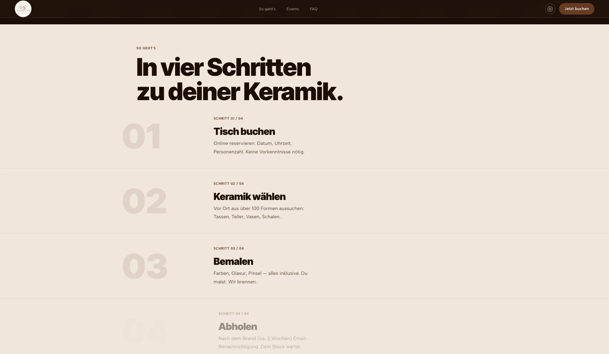 Ablauf in vier Schritten auf der Website von Keramikzauber