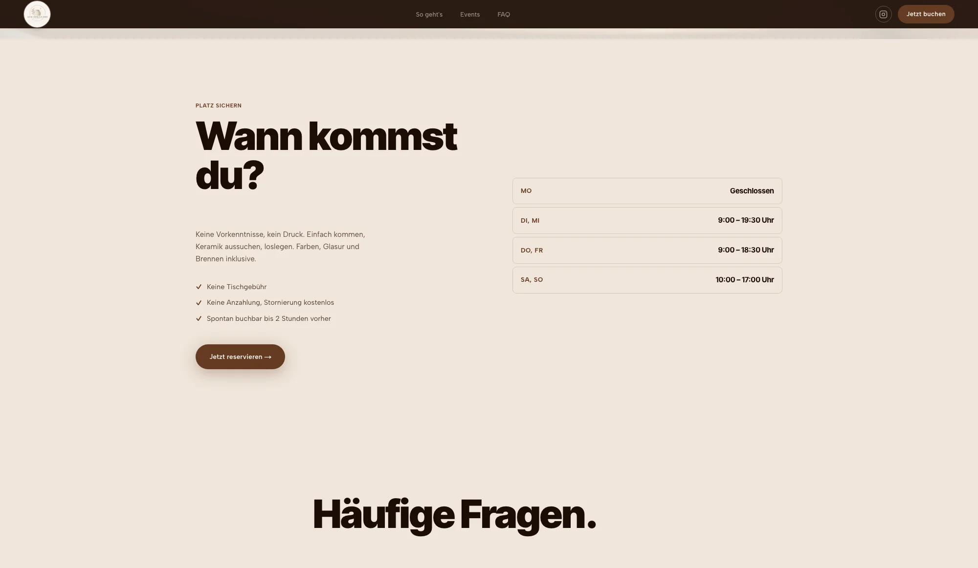Öffnungszeiten und Reservierung bei Keramikzauber