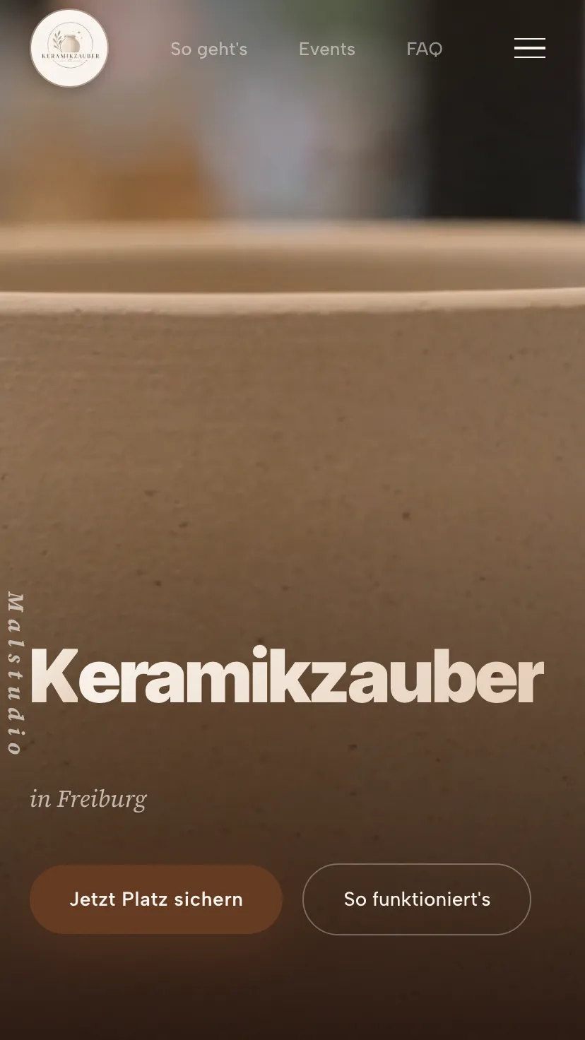 Mobile Ansicht der Website von Keramikzauber, Ausschnitt 1