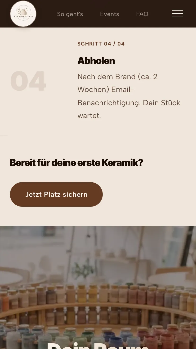 Mobile Ansicht der Website von Keramikzauber, Ausschnitt 2
